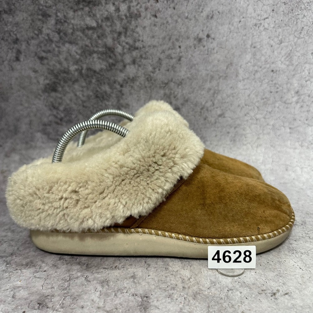 OluKai Ku'i Slippers Women Size 8 Tan Suede Shearling Fur Lined Mules 20457-3419